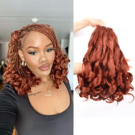 Lianzi Trenzado Rizado Francés Cabello Pre Estirado Jengibre Trenzado Rizado Cabello 12" 8 Paquetes French Curl Trenzas Pelo Crochet Cabello Trenzado Español Cabello Trenzado Rizado Con Extremos Rizad