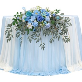TINGE TIME Artificial Sweetheart Flower Swag with Tablecloth and Table Runner, Pack of 3 Floral Arrangement for Wedding Sweetheart Table Centerpiece Decoration Valentine's Day (Provence Blue)