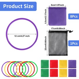 17Pcs Colorful Bean Bags and Plastic Rings Set, Speed and Agility Training Ring Game, Hand Eye Coordination Bean Bag Game with Net Bag, Throwing Carnival Favor Game Party Supplies for Indoor Outdoor