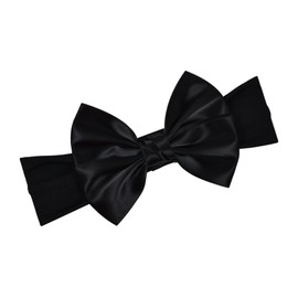 Satin Bow Baby Headband By Funny Girl Designs - Fits Newborn to 6 Months (Black)