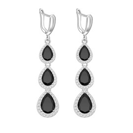 LMXXVJ Black Stone Women's Drop & Dangle Earrings,Platinum Plated CZ Gemstone Earring Fashion Gift for Mom/Wife/Sister/Best Friend,Silver-Tone