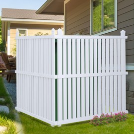 WEEDING 48 "H x 48 "W Privacy Fence Panels Screen Outside, Air Conditioner Fence Outdoor Garbage Trash Can Enclosure, 2 White Vinyl Panels Kit with Metal Stake, White, Vertical, X-SPVC-4848