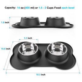 Tekcoo Dog Bowls, Puppy Food Bowls, Stainless Steel Pet Cat Water Feeding Dishes with Non-Spill Skid Resistant Silicone Mat for Small Medium Large Size Dogs [14 oz ea.]