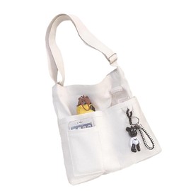 Lerica Canvas 2-Way Tote Bag, Canvas, Shoulder Bag, Large Capacity, A4, Crossbody Work, School, Lightweight Bag, Women's, white