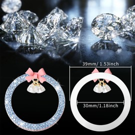 Blue Car Start Button Cover Sticker, Bow Crystal Bell Start Decals, Key Ignition Knob Bling Ring, Automotive Interior Accessories Decoration for Women Girl
