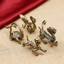 RemeeHi Brass Figures Set of 4 Figures, Four Beasts, Blue Dragon, Suzaku, White Tiger, Basalt, Interior, Feng Shui, Good Luck, Luck, Luck, Luck, Feng Shui Goods