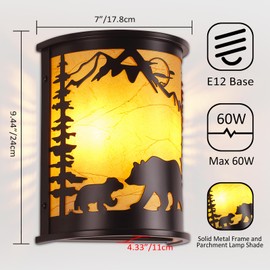 Monyohame Rustic Bear Wall Sconces, 2 Light E12 Base Modern Farmhouse Wall Lamp for Bedroom, Living Room, Hallway, Stairway, Headboard, Porch, Cabin -9 .4”H* 7”‎W*4.6”‎ D