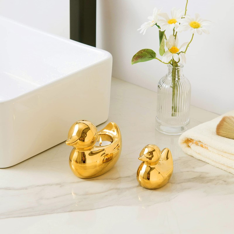 TQUPT Home Decor Golden Ceramic Duck Figurines, Home Decor Animal