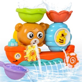 Baby Bath Toys,Bear Bathtub Toy for Toddlers for 1 2 3 4,Baby Sensory Toys Water Toys for Boys Girls,Waterfall Water Station Toy with Scoop