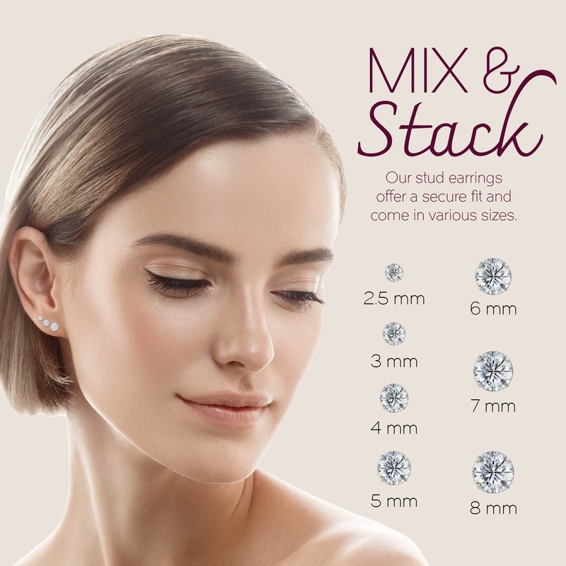 14k White Gold Solitaire Round Cubic Zirconia CZ Stud Earrings