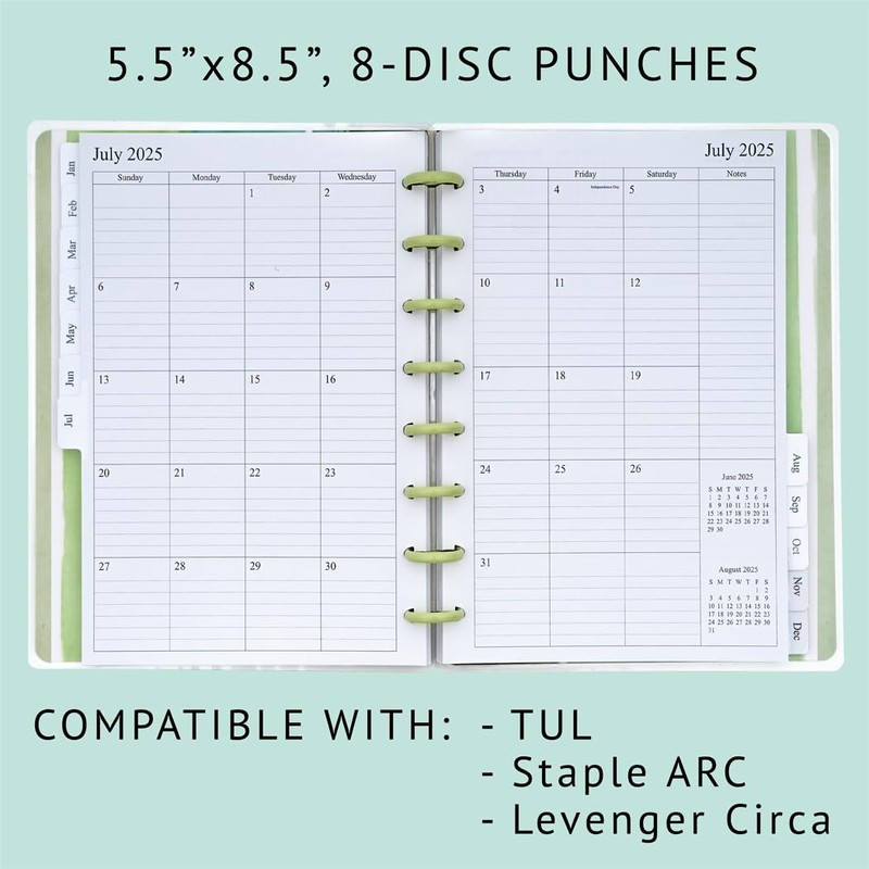 2025-2026 Planner Refills for 8-Discbound Notebooks, Weekly and Monthly Appointment