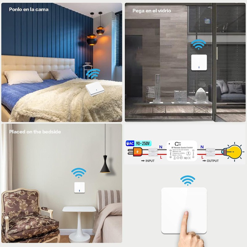 Interruptor de luz inalámbrico con transmisor RF de seguridad y