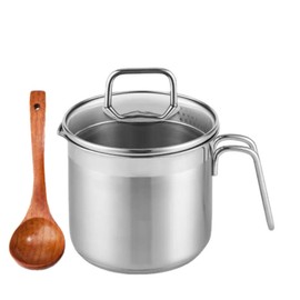 1.5 Quart Saucepan With Pour Spout, Multi Pot With Straining Lid and Soup Serving Spoon - Perfect For Boiling Milk, Sauce, Gravies, Pasta, Noodles