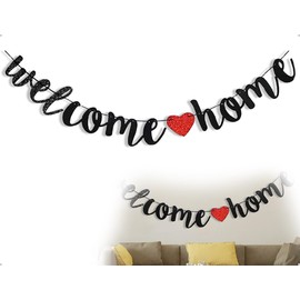 AOYEGIC Welcome Home Banner, Welcome Home Garland, Family Theme Flags, Home Party Sign Decoration, Party Accessories, for Party, Family, Festival, Celebration, Home, Party Decorations (Black)