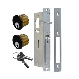 Storefront Door Lock Swing Deadbolt Solid Brass Cylinder Double Keyed Cylinder Combo Keyed Alike for Aluminum Zinc Alloy Shop Doors (Black, Double Swing Deadbolt 1.1/8" Backset)