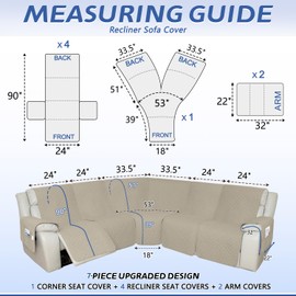 Arfntevss Recliner Sectional Couch Covers 1OO% Waterproof L Shape Sofa Cover for Reclining L Shaped Sectional Slipcover for Dog Washable Corner Non Slip Furniture Protector (5 Seater, Light Khaki)