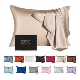 Mulberry Silk Pillowcase for Hair and Skin,Cooling Silk Pillow Case with Hidden Zipper,Allergen Proof Dual Sides Soft Breathable Smooth Silk Pillow Cover for Women. (Champagne, King(20"x36"))