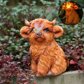 Roundot Highland Cow Solar Sculpture Ideal Decoration for Garden Lovers Small Decorations for House, Rooms, patios and porches Perfect Gifts for Family or Close Friends for Special Holidays.