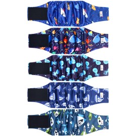 Grecle 5 Pack Dog Diapers Male Reusable, Premium Belly Bands for Dogs, High Absorbing Male Dog Pee Wraps for Doggie in Incontinence or Excitable Urination and Training M