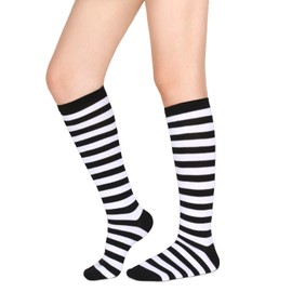 Benefeet Sox Women's Knee High Socks Striped Socks Black and White Striped Socks Athletic Tube Socks for Women Costume Socks for Women Novelty Knee Socks for Women Cute Long Socks for Women