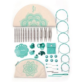 KnitPro Mindful Interchangeable Needle Set – 13 x 10cm Circular Knitting Pin Pairs with Accessories Mindful Passion Set for Beginners, Professionals & Gift Set, Silver