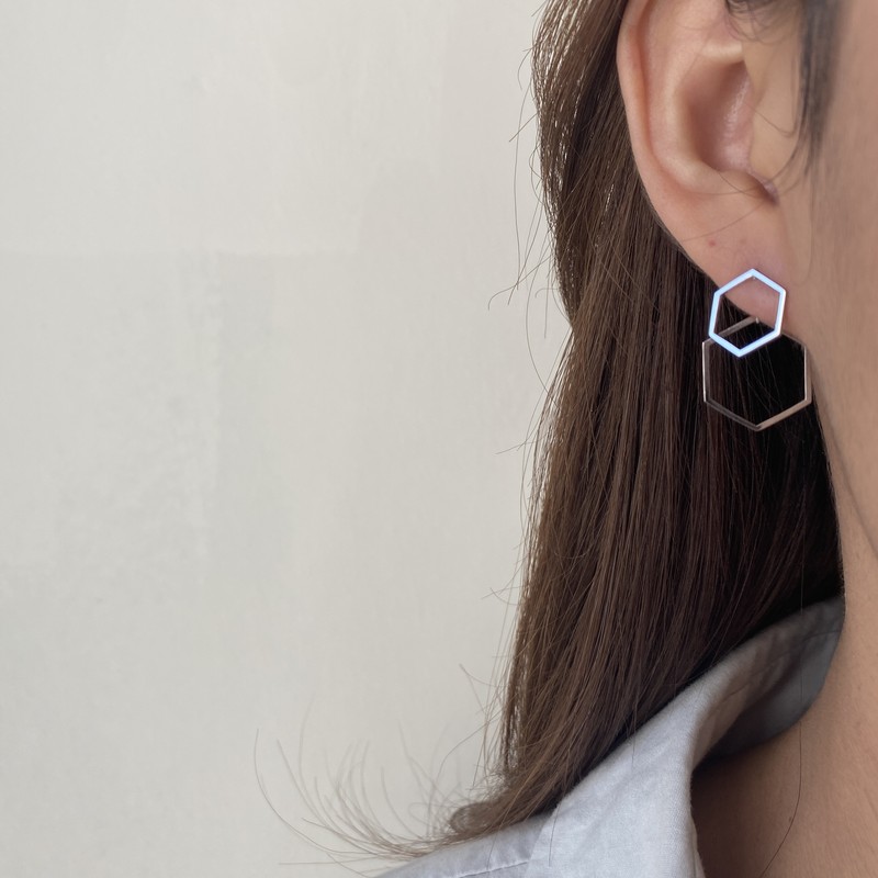 14k gold two-way drop silver earrings gold two-way drop pink