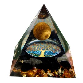 Besorgone Tiger Eye Crystal Sphere Orgonite Pyramid with Obsidian Stone Reiki Energy Chakra Healing Orgone Collection Meditation Pyramide Gift