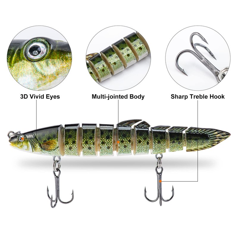 Matymats 6pc Pike Fishing Lures - Multi Jointed, Slow Sinking,