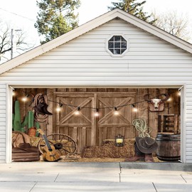 ChloropLastid Western Rodeo Garage Door Decoration Backdrop Cowboy Wild West Rodeo Garage Door Cover with Grommets for Holiday Indoor Outdoor Large Background 13x6ft