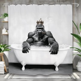 Yookeb Gorilla King Funny Farmhouse Bathroom Shower Curtain 60W by 71H Inch Rustic Cool Animal Man Hilarious Chimpanzee Wildlife Polyester Fabric 12 Plastic Hooks Waterproof Decor