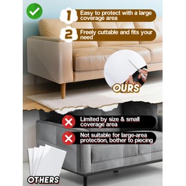 136x12in Cat Scratch Furniture Protector - Specially Designed for Leather Furniture, Transparent Cuttable Anti-Scratch Couch Protector, No Pins