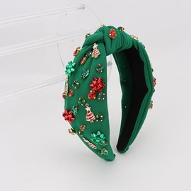 YARIEW Christmas Headbands for Women Christmas Tree Red Green Xmas Bow Jeweled Crystal Xmas Head Band Hair Accessories Holiday Decorations