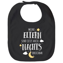 MoonWorks® Baby Bib Large with Saying Funny My Parents Are Now Also Reachable at Night Baby Bib, Accessible at night, black
