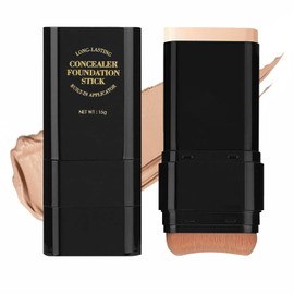 Dual-Ended Foundation & Concealer Stick with Built-in Brush, Long-Wear Matte Korean Full-Coverage Makeup, Waterproof Hydrating Contour for All Skin Tones (02#NATURAL)
