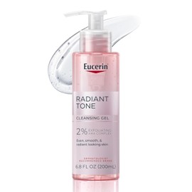 Eucerin Gel limpiador facial Radiant Tone con complejo AHA exfoliante al 2%, lavado facial suave que mejora la claridad de la piel y aumenta la luminosidad, todo tipo de piel, botella de 6.8 onzas líquidas
