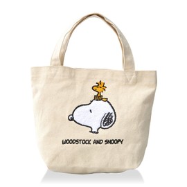 Hapitas 6077 Mini Tote Bag, Perfect for Lunch, Character Bag, Natural Snoopy & Wood