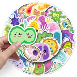 Biology Stickers for Laptop (50 Pieces), Gift for Children, Teenagers, Adults, Boys, Microorganisms, Waterproof Vinyl Stickers for Scrapbooking, Skateboard, Car, Luggage