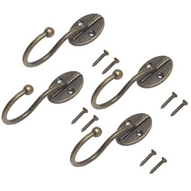 Audiophile Wall Hanging Hook Hanger with Screws Hanging Clothes Coat Hat Antique Large Set of 4
