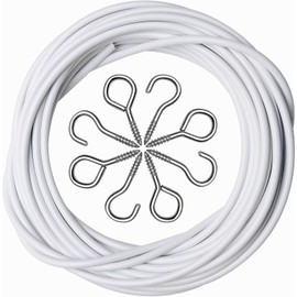 ASIWUJING Net Curtain Wire and Hooks Set, 10M Net Curtain Wire with 25pcs Eye Bolts and 25pcs Screw-in Hooks for Net Curtain Rod
