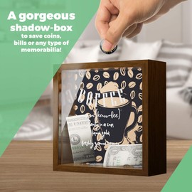 Coffee Lover Gifts | 6x6x2 Shadow Box with Glass Front | Wood Keepsake Frame Box | Coffee Art Wall Decor | Framed Quotes Sign | Great for Home Decorations | Ideal for Collecting Special Items