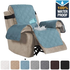 100% Waterproof Quilted Recliner Chair Cover Recliner Cover Recliner Slipcover for Living Room, Secure with Elastic Strap and Non Slip Puppy Paw Silicone Backing (Standard, Smoke Blue)