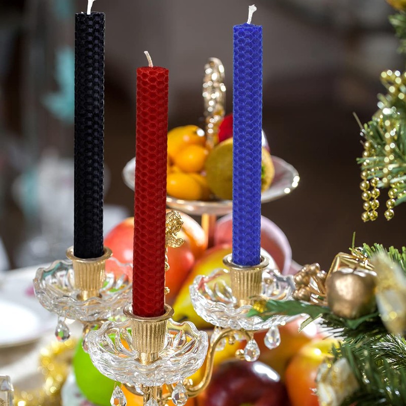 DEYBBY Natural Beeswax Taper Candles,Honeycomb Design Hand-Rolled Beeswax Candles, Dripless