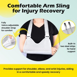 Kids Arm Sling with Removable Metal Splints, Shoulder Immobilizer for Kids Broken Arm, Mesh Medical Sling for Shoulder Injury, Adjustable Shoulder Sling Support for Left and Right Arm, Gray