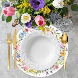Tarklanda 50 Pcs Paper Placemats Disposable 13.4 Inch Watercolor Floral Round Placemat Decorative Dining Table Mats for Wedding Anniversary Birthday Bridal Shower Tea Party Decor (Floral Wreath)