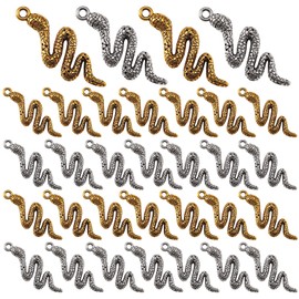 COGCHARGER 60 Pcs Snake Alloy Charm Pendants Mixed Metal Snake Pendants Antique Silver Golden for Jewelry Necklace Bracelet Earring Making Crafts