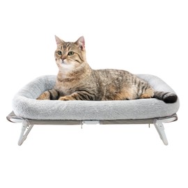Sunhoo Elevated Cat Bed Foldable Raised Hammock for Small Dog Off Floor Indoor Puppy Kitten Cot Free Standing High Chair for Kitty Pet Outdoor with Metal Frame Washable Cover 25.2x15.75x7.48 in