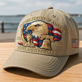 Eagle & Liberty – United States 250th Anniversary Hat,Embroidered Dad Baseball Cap:_Light Brown