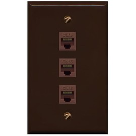 RiteAV - 3 Port Cat6 Ethernet Female-Female Wall Plate - Flat [Brown/Brown]