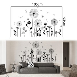 Wall Tattoo Dandelions Wall Stickers Living Room Modern, Pack of 2 Black Dandelion Flowers Plants Wall Stickers for Wall Decoration, Stickers Wall Pictures Wall Decoration for Bedroom, Kitchen,