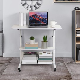 ARTYONG Laptop Desk Removable and Adjustable Height Table for Bedroom Bedside Lazy Sofa Minimalist Office Home Student Writing Desk, Small Standing with Storage TV Tray Table.White